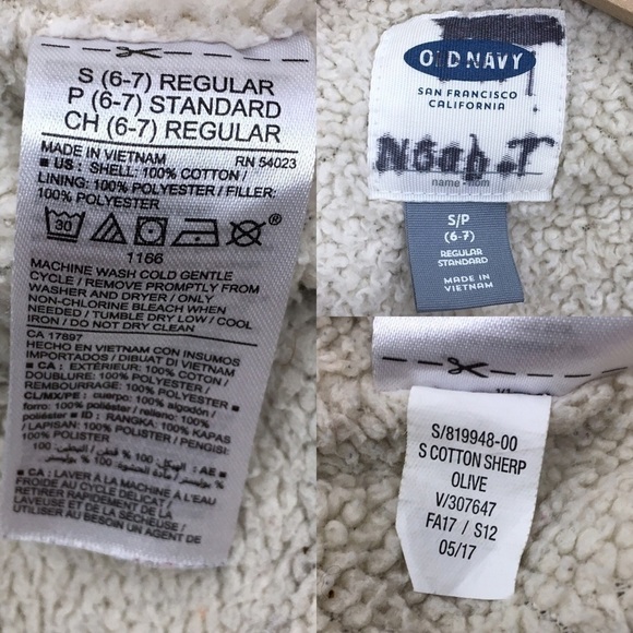 OLD NAVY Jacket Kid’s Olive Field Military Style Twill Sherpa Size Small 6-7 - Picture 7 of 15